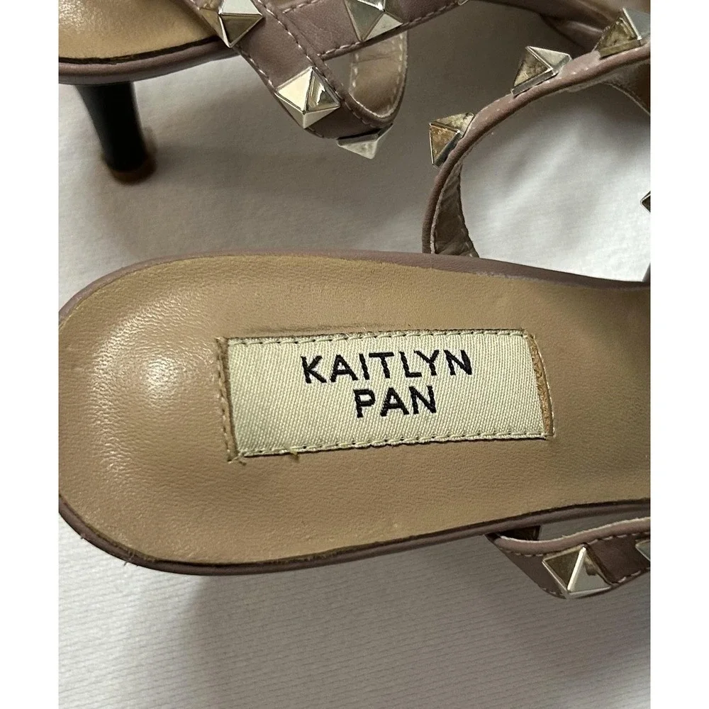 Kaitlyn Pan Shoes Womens 9 Black Studded Strappy Ankle Strap Pointed Toe Heels